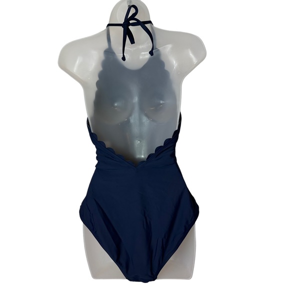 J McLaughlin Bathing Suit  One Piece Scalloped Backless Built in Bra Navy 10 - Picture 6 of 12